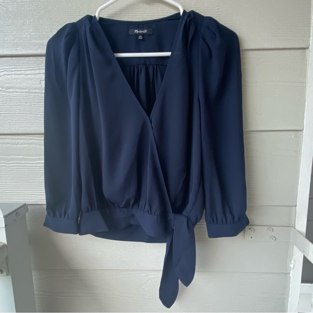 MADEWELL Navy Blue Front Tie Blouse